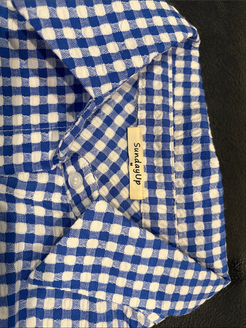 Sunday Blue & White Gingham Button-Front Romper women’s Medium 4/6 - Picture 2 of 4